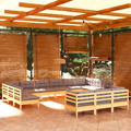 Conjunto Lounge de Jardim C/ Almofadões Cinza Pinho 13 pcs