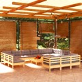 Conjunto Lounge de Jardim C/ Almofadões Cinza Pinho 14 pcs