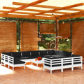 Conjunto Lounge de Jardim C/ Almofadões Pinho Branco 14 pcs