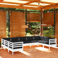 Conjunto Lounge de Jardim C/ Almofadões Pinho Branco 9 pcs