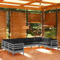 Conjunto Lounge de Jardim C/ Almofadões Pinho Cinza 9 pcs