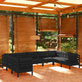 Conjunto Lounge de Jardim C/ Almofadões Pinho Preto 9 pcs