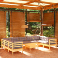 Conjunto Lounge de Jardim C/ Almofadões Cinza Pinho 10 pcs
