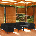 Conjunto Lounge de Jardim C/ Almofadões Pinho Preto 10 pcs