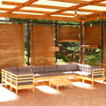 Conjunto Lounge de Jardim C/ Almofadões Cinzentos Pinho 11 pcs
