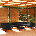 Conjunto Lounge de Jardim C/ Almofadões Pinho Preto 11 pcs