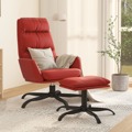 Cadeira de Descanso com Banco Couro Artificial Vermelho Tinto