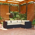 Conjunto Lounge de Jardim C/ Almofadões Vime Pe Preto 4 pcs