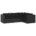 Conjunto Lounge de Jardim C/ Almofadões Vime Pe Preto 4 pcs