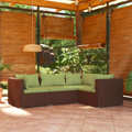 Conjunto Lounge de Jardim C/ Almofadões Vime Pe Castanho 4 pcs