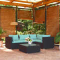 Conjunto Lounge de Jardim C/ Almofadões Vime Pe Preto 5 pcs