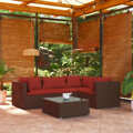 Conjunto Lounge Jardim C/ Almofadões Vime Pe Castanho 5 pcs
