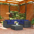 Conjunto Lounge de Jardim C/ Almofadões Vime Pe Cinza 5 pcs