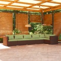 Conjunto Lounge de Jardim C/ Almofadões Vime Pe Castanho 6 pcs
