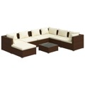 Conjunto Lounge Jardim C/ Almofadões Vime Pe Castanho 8 pcs