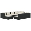 Conjunto Lounge de Jardim C/ Almofadões Vime Pe Preto 10 pcs