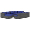 Conjunto Lounge de Jardim C/ Almofadões Vime Pe Cinzento 10 pcs