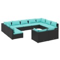 Conjunto Lounge de Jardim C/ Almofadões Vime Pe Preto 11 pcs