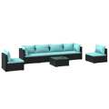 Conjunto Lounge de Jardim C/ Almofadões Vime Pe Preto 7 pcs