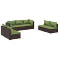 Conjunto Lounge Jardim C/ Almofadões Vime Pe Castanho 7 pcs