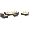 Conjunto Lounge Jardim C/ Almofadões Vime Pe Castanho 9 pcs