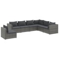 Conjunto Lounge de Jardim C/ Almofadões Vime Pe Cinzento 7 pcs