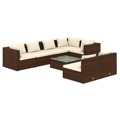 Conjunto Lounge de Jardim C/ Almofadões Vime Pe Castanho 8 pcs