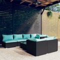 Conjunto Lounge de Jardim C/ Almofadões Vime Pe Preto 8 pcs