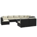 Conjunto Lounge de Jardim C/ Almofadões Vime Pe Preto 10 pcs