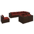 Conjunto Lounge Jardim C/ Almofadões Vime Pe Castanho 8 pcs