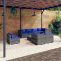 Conjunto Lounge de Jardim C/ Almofadões Vime Pe Cinzento 9 pcs
