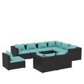 Conjunto Lounge de Jardim C/ Almofadões Vime Pe Preto 9 pcs