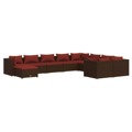 Conjunto Lounge Jardim C/ Almofadões Vime Pe Castanho 10 pcs