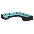 Conjunto Lounge de Jardim C/ Almofadões Vime Pe Preto 11 pcs