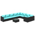 Conjunto Lounge de Jardim C/ Almofadões Vime Pe Preto 10 pcs