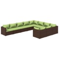 Conjunto Lounge de Jardim C/ Almofadões Vime Pe Castanho 10 pcs