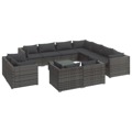 Conjunto Lounge de Jardim C/ Almofadões Vime Pe Cinzento 12 pcs