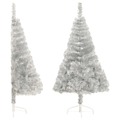 Meia árvore de Natal Artificial com Suporte 120 cm Pvc Prateado