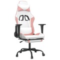 Cadeira Gaming Massagens C/ Apoio Pés Couro Artif. Branco/rosa