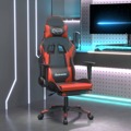 Cadeira Gaming Massagem + Apoio Pés Couro Artif. Preto/vermelho