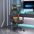 Cadeira de Gaming com Apoio de Pés Tecido Preto e Laranja