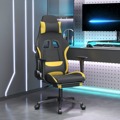 Cadeira de Gaming com Apoio de Pés Tecido Preto e Amarelo