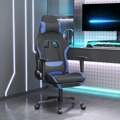 Cadeira de Gaming Giratória com Apoio de Pés Tecido Preto/azul
