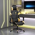 Cadeira Gaming Massagens C/ Apoio Pés Couro Artif. Ouro/preto