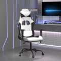 Cadeira Gaming C/ Apoio P/ Pés Couro Artificial Preto e Branco
