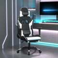 Cadeira de Gaming C/ Apoio Pés Couro Artificial Preto/branco