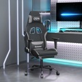 Cadeira Gaming com Apoio de Pés Tecido Preto e Cinzento-claro