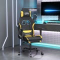 Cadeira de Gaming com Apoio para os Pés Tecido Preto e Amarelo