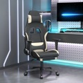 Cadeira de Gaming C/ Apoio para os Pés Tecido Preto e Creme