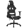 Cadeira de Gaming com Apoio de Pés Tecido Preto e Branco